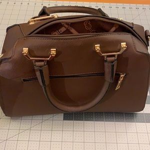 Brown satchel with gold detail